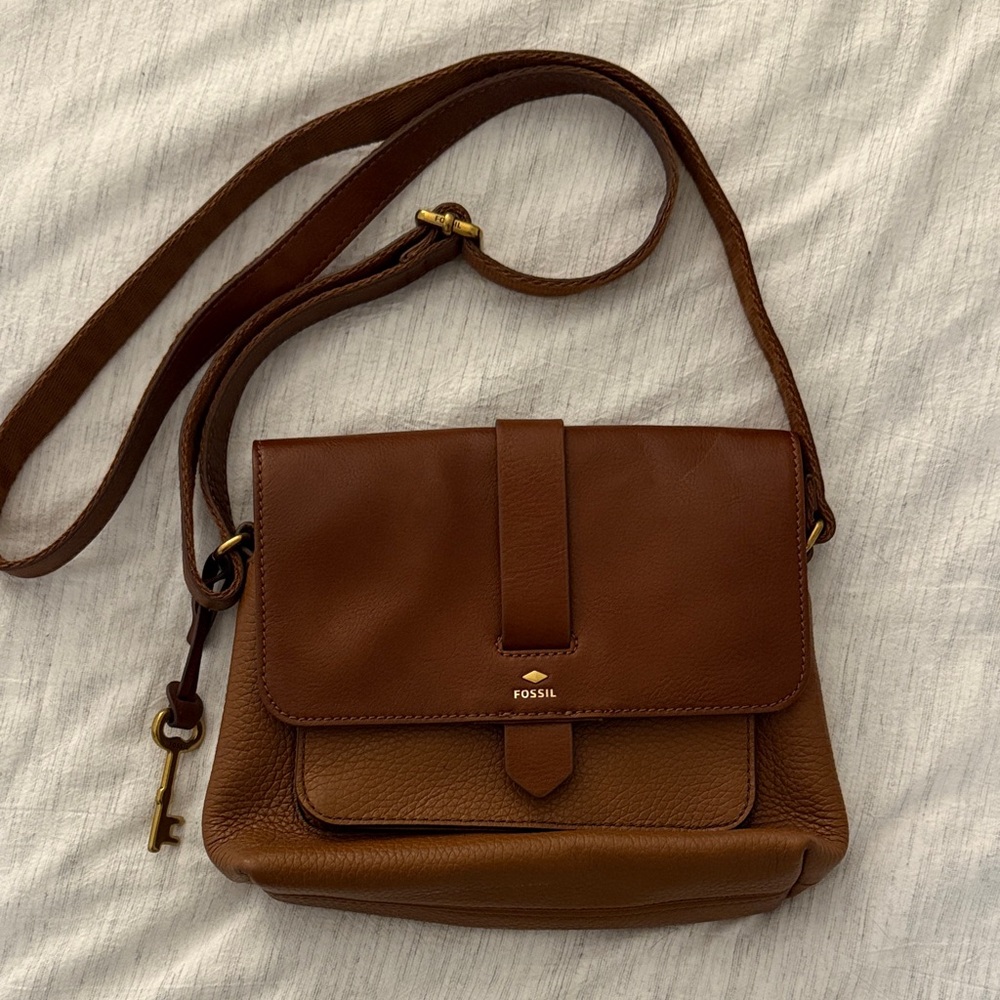 Fossil Tan Leather Crossbody Bag
